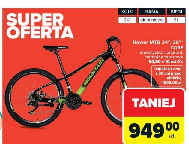Rower MTB 26" Core amortyzator przedni hamulce tarczowe