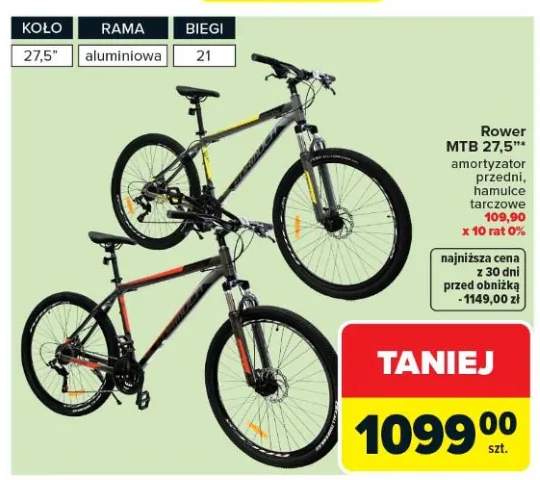Rower MTB 27,5" amortyzator przedni hamulce tarczowe