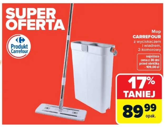 Mop z wyciskaczem i wiadrem 2-komorowy Carrefour