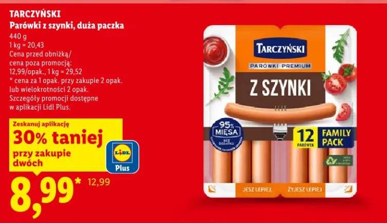 Parówki z szynki duża paczka Tarczyński