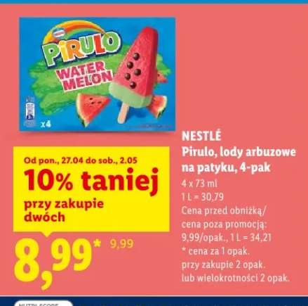 Lody arbuzowe na patyku Pirulo 4-pak Nestlé