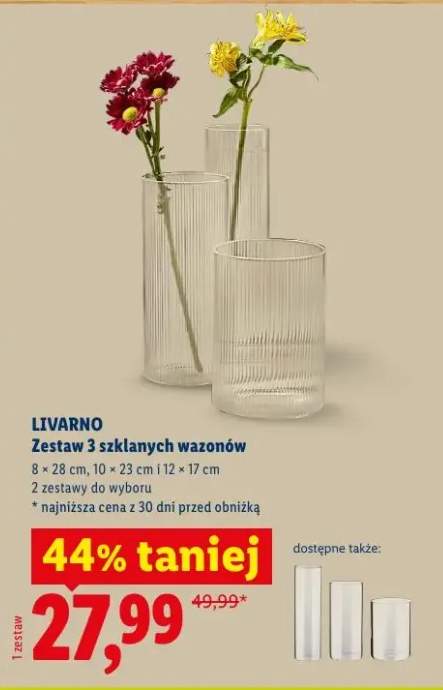 Zestaw 3 szklanych wazonów Livarno