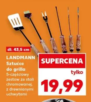Sztućce do grilla Landmann 5-częściowy zestaw ze stali chromowanej z drewnianymi uchwytami