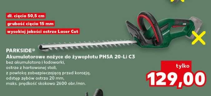 Akumulatorowe nożyce do żywopłotu Parkside PHSA 20-Li C3