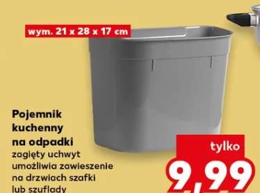 Pojemnik kuchenny na odpadki zagięty uchwyt umożliwia zawieszenie na drzwiach szafki lub szuflady