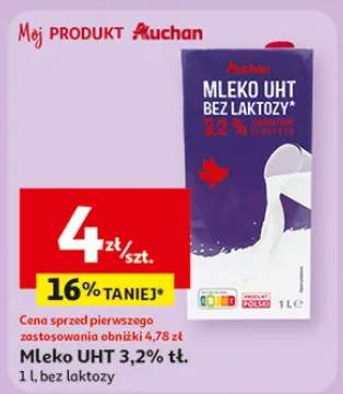 Mleko UHT 3,2% tł. bez laktozy Auchan