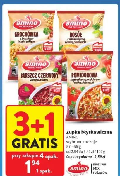 Zupka błyskawiczna Amino pomidorowa z kawałkami pomidorów i natką pietruszki