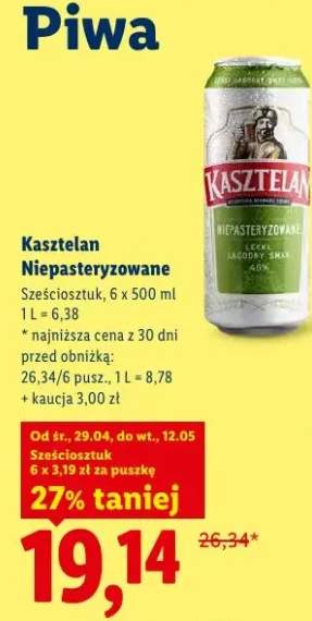 Piwo Kasztelan Niepasteryzowane sześciosztuk