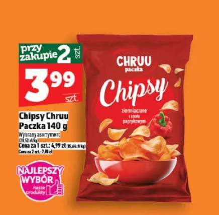 Chipsy Chruu Paczka ziemniaczane o smaku paprykowym 140g