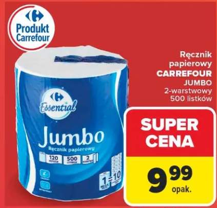 Ręcznik papierowy Carrefour Essential Jumbo 2-warstwowy 500 listków