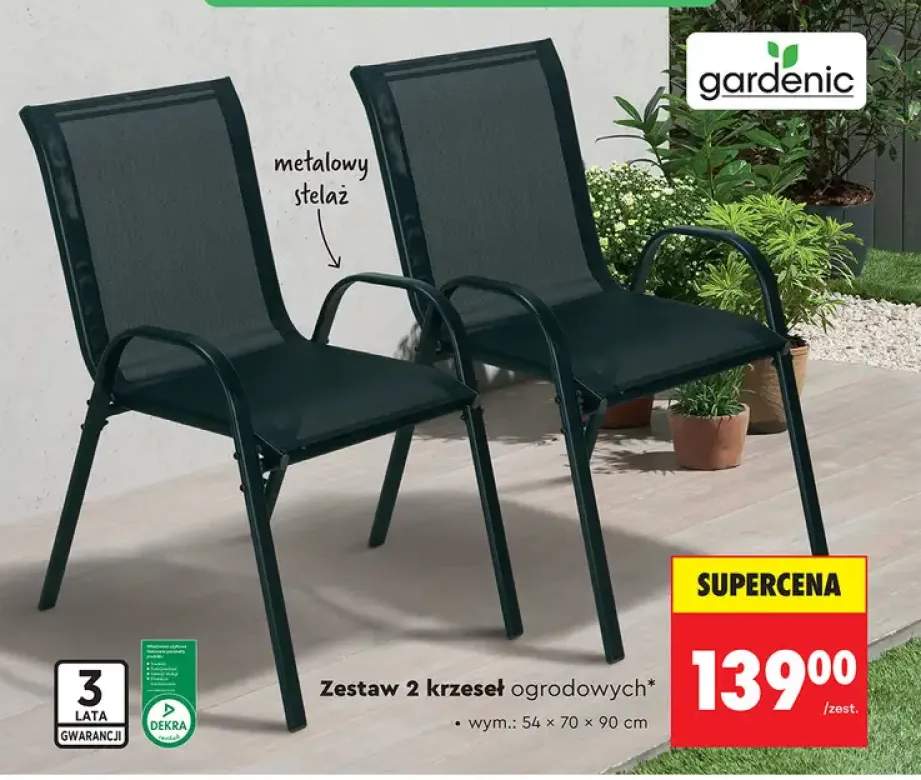 Zestaw 2 krzeseł ogrodowych gardenic 54x70x90cm metalowy stelaż
