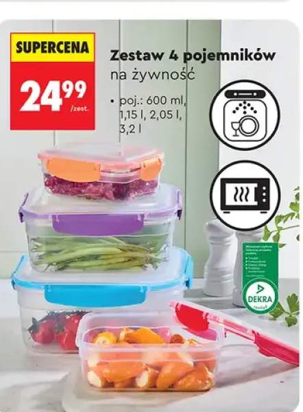 Zestaw 4 pojemników na żywność poj.: 600ml, 1,15l, 2,05l, 3,2l