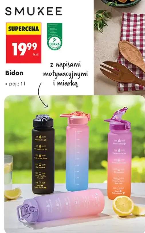 Bidon z napisami motywacyjnymi i miarką SMUKEE 1l