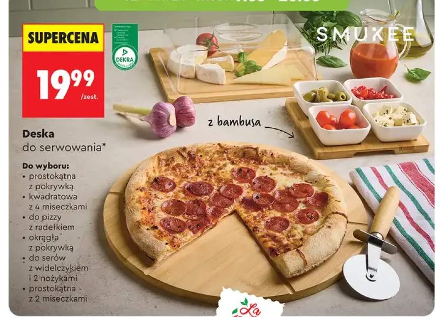 Deska do serwowania z bambusa SMUKEE prostokątna z 2 miseczkami