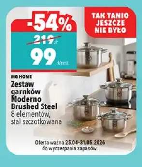 Zestaw garnków Moderno Brushed Steel 8 elementów stal szczotkowana MG HOME