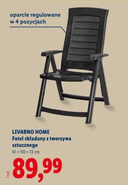 Fotel składany z tworzywa sztucznego Livarno Home 61x110x72cm