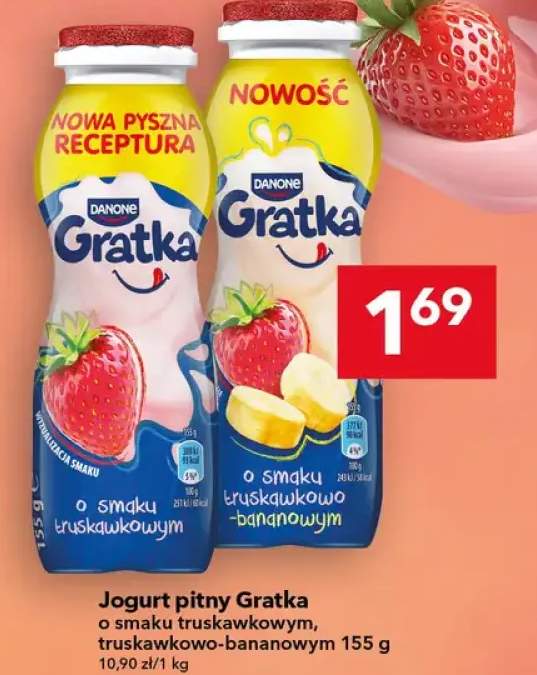 Jogurt pitny Gratka Danone o smaku truskawkowym
