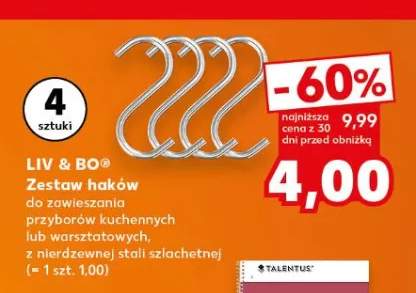 Zestaw haków Liv & Bo do zawieszania przyborów kuchennych lub warsztatowych z nierdzewnej stali szlachetnej