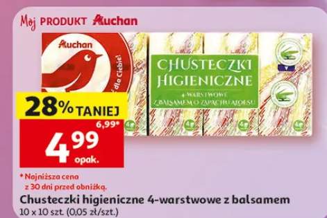 Chusteczki higieniczne 4-warstwowe z balsamem Auchan