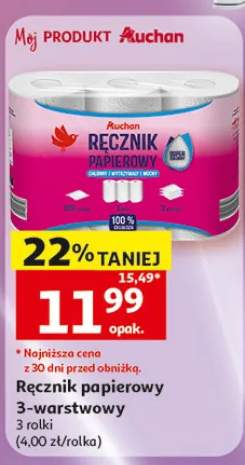 Ręcznik papierowy 3-warstwowy Auchan 3 rolki