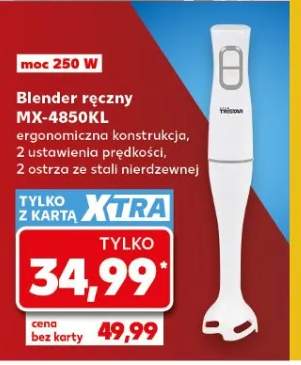 Blender ręczny MX-4850KL 250W ergonomiczna konstrukcja 2 ustawienia prędkości 2 ostrza ze stali nierdzewnej