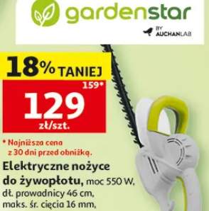 Elektryczne nożyce do żywopłotu moc 550W dł. prowadnicy 46cm maks. śr. cięcia 16mm hamulec bezpieczeństwa