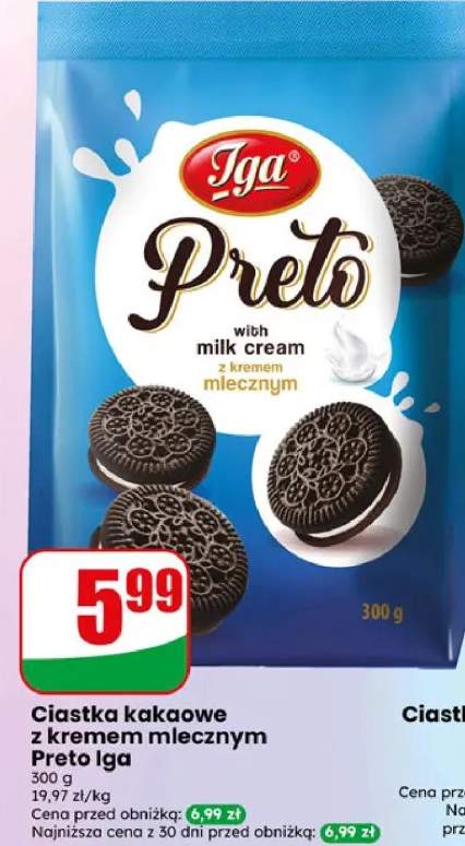 Ciastka kakaowe z kremem mlecznym Preto Iga