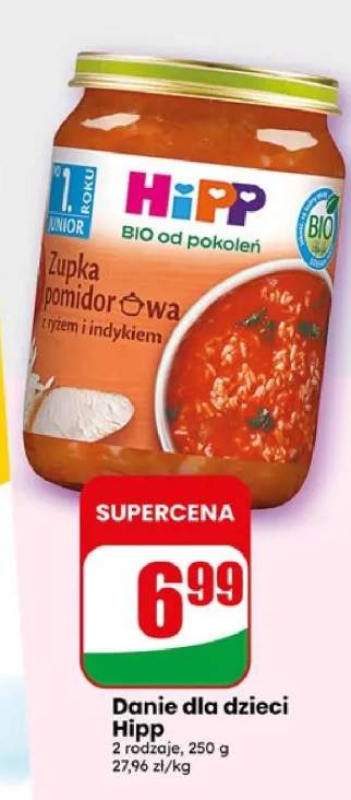 Danie dla dzieci HiPP zupka pomidorowa z ryżem i indykiem