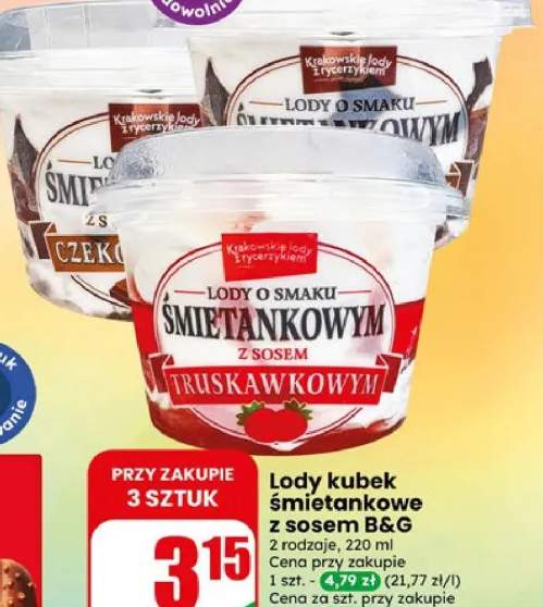 Lody kubek śmietankowe z sosem czekoladowym B&G Krakowskie Lody z Rycerzykiem