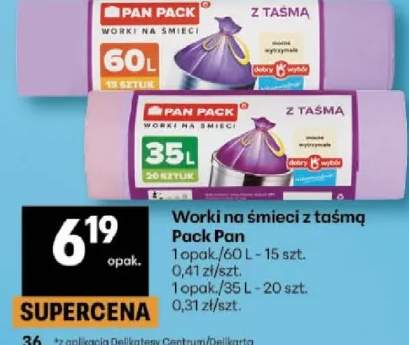 Worki na śmieci z taśmą Pan Pack 35l