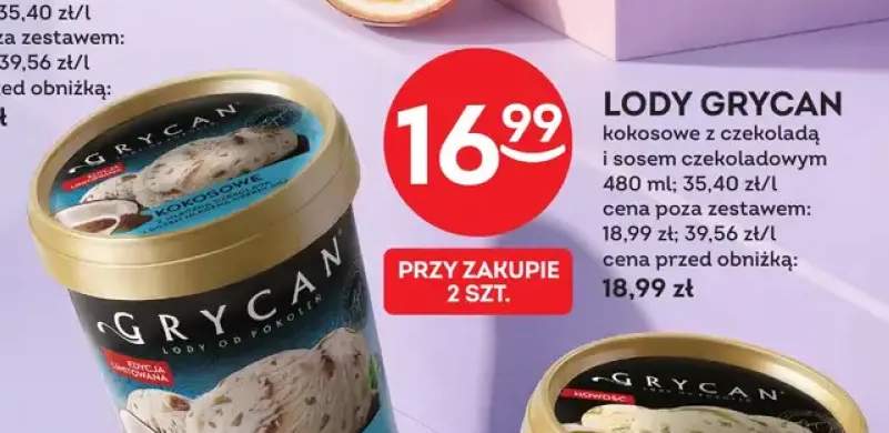 Lody Grycan kokosowe z czekoladą i sosem czekoladowym