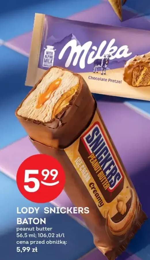 Lody Snickers Baton Ice Cream peanut butter