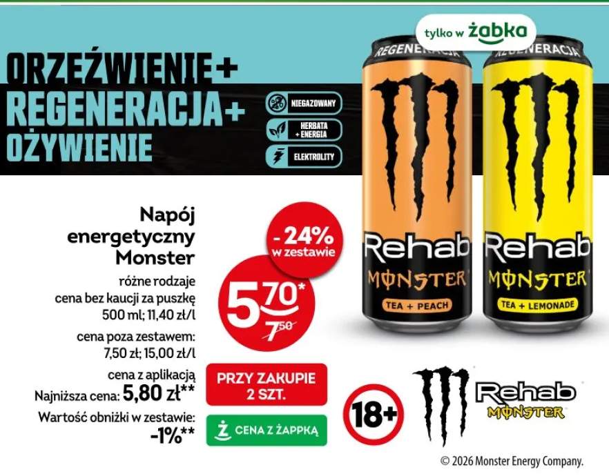 Napój energetyczny Monster Rehab Tea + Peach