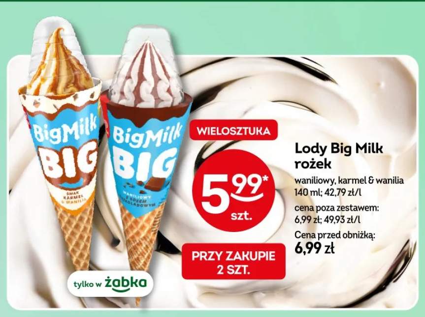 Lody Big Milk rożek waniliowy
