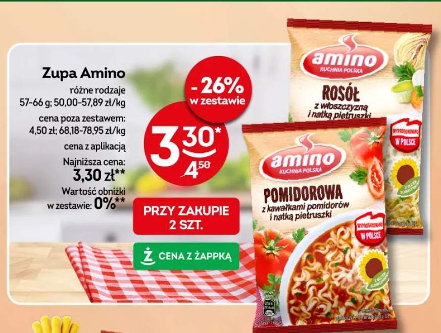 Zupa Amino pomidorowa z kawałkami pomidorów i natką pietruszki