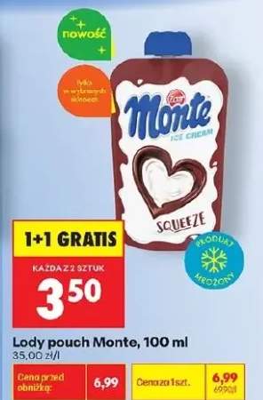 Lody pouch Zott Monte Ice Cream Squeeze