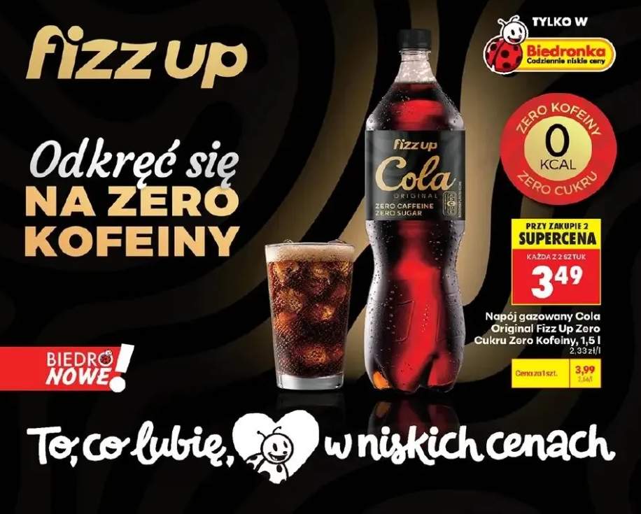 Napój gazowany Cola Original Fizz Up Zero Cukru Zero Kofeiny