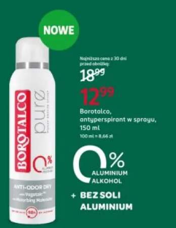 Antyperspirant w sprayu Borotalco Pure Anti-Odor Dry 0% Aluminium