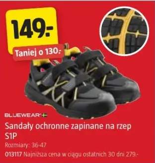 Sandały ochronne zapinane na rzep Bluewear S1P rozmiary 36-47