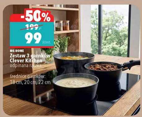 Zestaw 3 garnków MG HOME Clever Kitchen odpinana rączka średnice garnków: 18cm, 20cm, 22cm