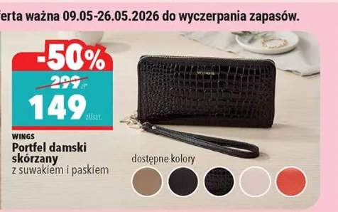 Portfel damski skórzany z suwakiem i paskiem WINGS