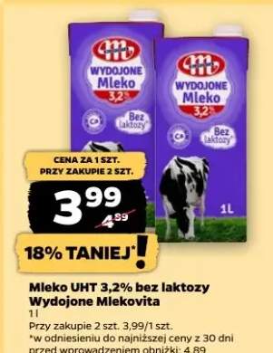 Mleko UHT 3,2% bez laktozy Wydojone Mlekovita