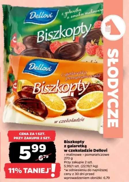 Biszkopty z galaretką pomarańczową w czekoladzie Dellovi