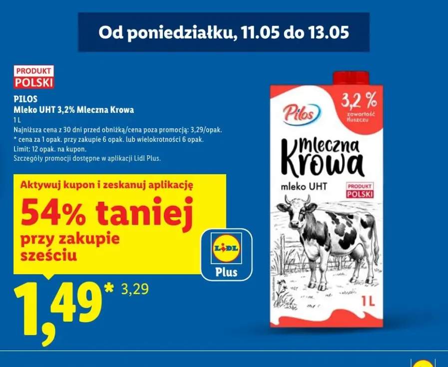 Mleko UHT 3,2% Mleczna Krowa Pilos