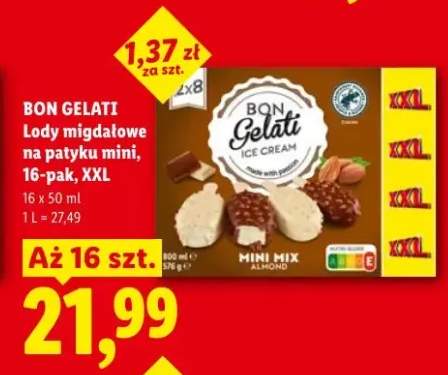 Lody migdałowe na patyku mini Almond BON GELATI 16-pak XXL