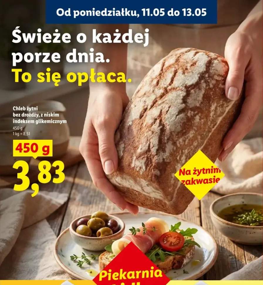 Chleb żytni bez drożdży z niskim indeksem glikemicznym na żytnim zakwasie