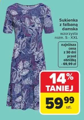 Sukienka z falbaną damska wzorzysta