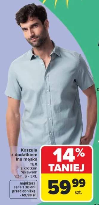 Koszula z dodatkiem lnu męska TEX z krótkim rękawem rozm. S-3XL