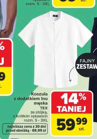 Koszula z dodatkiem lnu męska TEX ze stójką z krótkim rękawem rozm. S-3XL