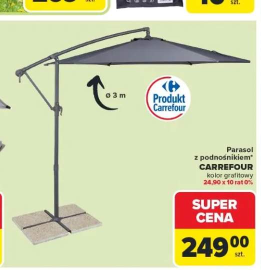 Parasol z podnośnikiem Carrefour kolor grafitowy śr. 3m